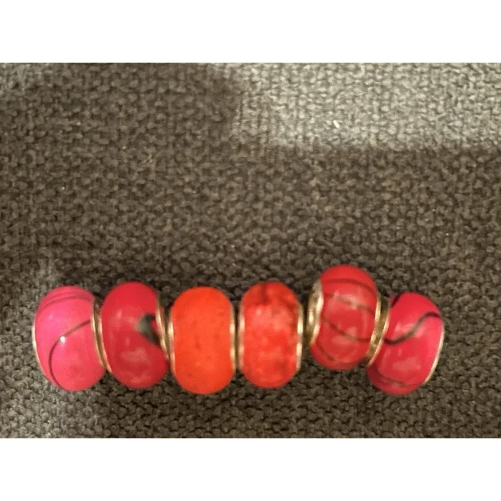 Lot of 6 Sterling Silver Core Bracelet Charm Beads Lampwork Glass Style 925 8
